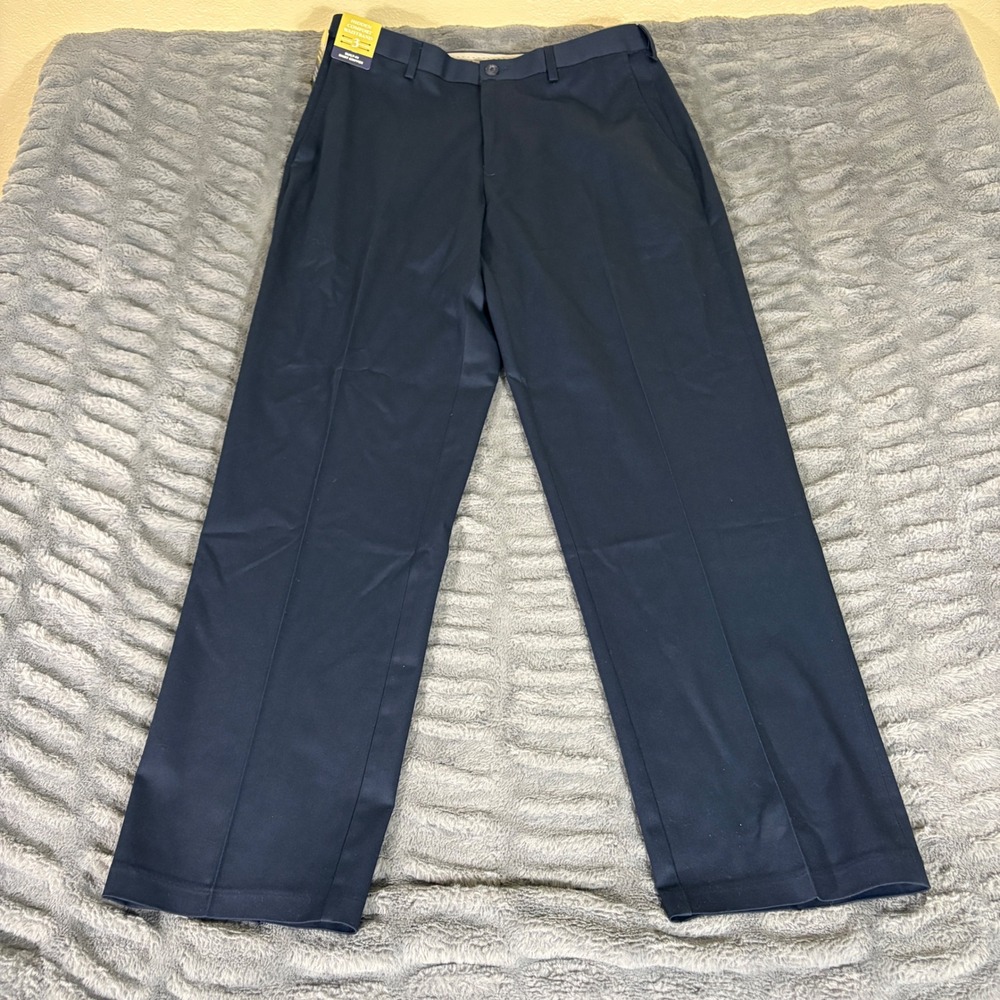 Haggar Mens Iron Free Premium Khaki Pants Dark Navy 34W x 32L HC01000 Classic
